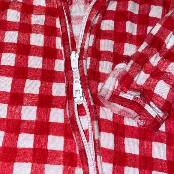 6m Gigi and Max Bamboo Red White Plaid Unisex Christmas Zipper Footie - Picture 7 of 11